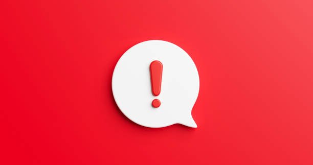 Red notification reminder icon chat message of attention alert alarm notice sign or flat design social button important caution symbol and warning urgent exclamation isolated on 3d danger background.